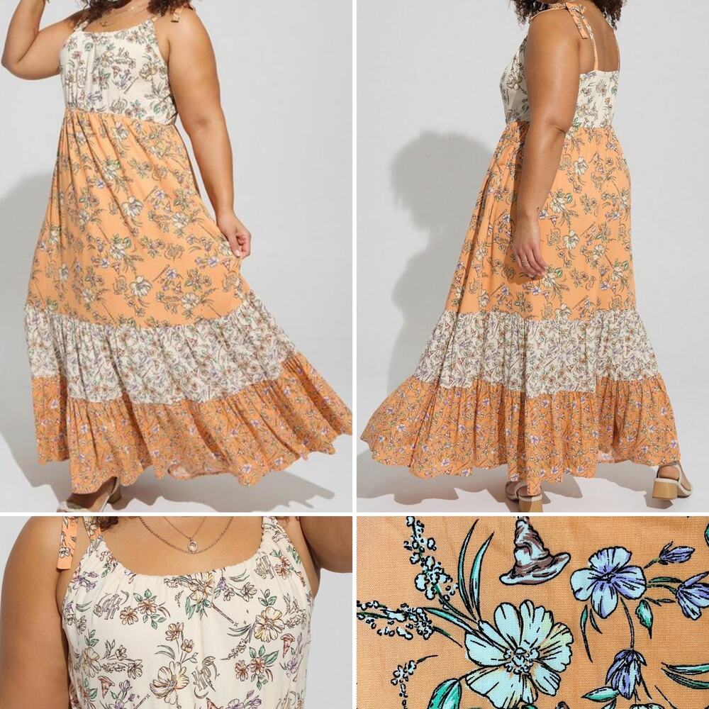 Torrid Harry Potter Maxi Dress Sorting Hat Wand Floral Slub Tiered Plus 2X